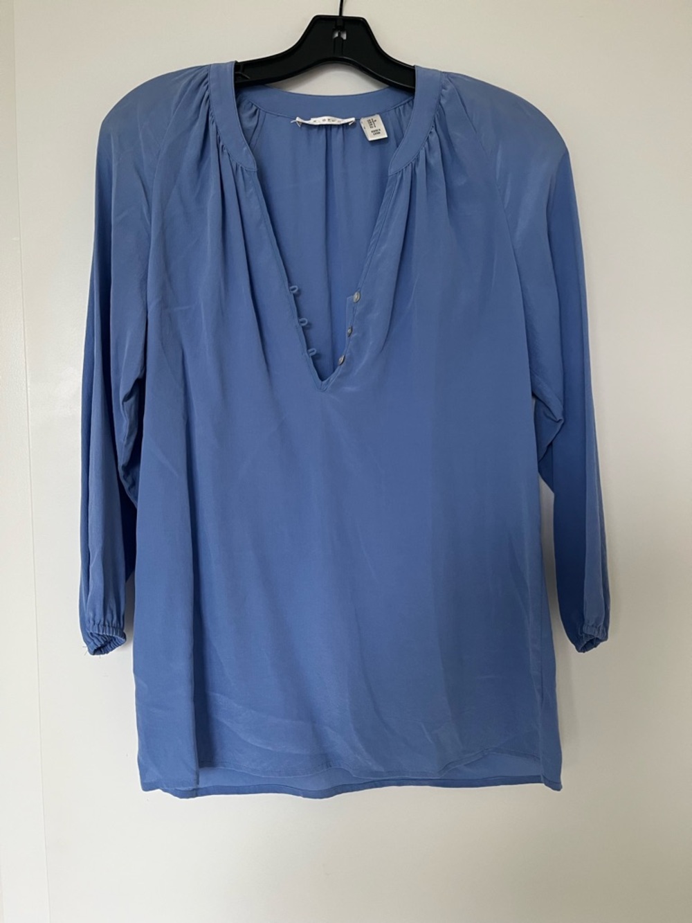 Max Studio French Blue Women's V-Neck Blouse - 100% Silk